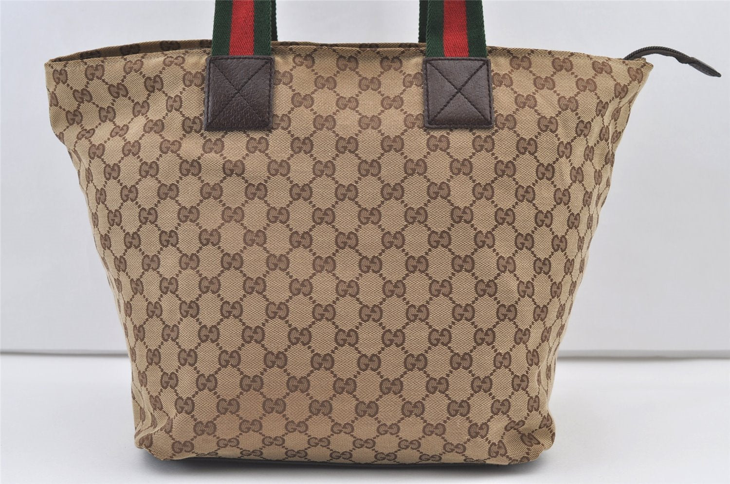 Authentic GUCCI Web Sherry Line Tote Bag GG Canvas Leather 131231 Brown 0907K