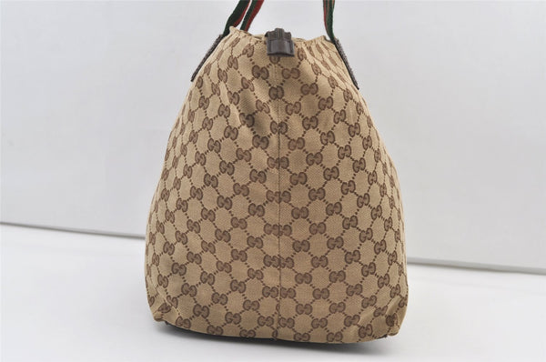Authentic GUCCI Web Sherry Line Tote Bag GG Canvas Leather 131231 Brown 0907K