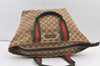 Authentic GUCCI Web Sherry Line Tote Bag GG Canvas Leather 131231 Brown 0907K