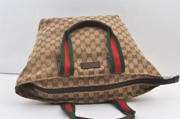 Authentic GUCCI Web Sherry Line Tote Bag GG Canvas Leather 131231 Brown 0907K