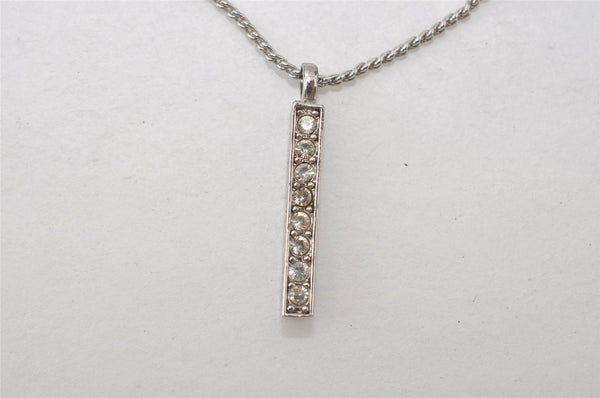 Authentic NINA RICCI Vintage Silver Tone Rhinestone Chain Pendant Necklace 0909J