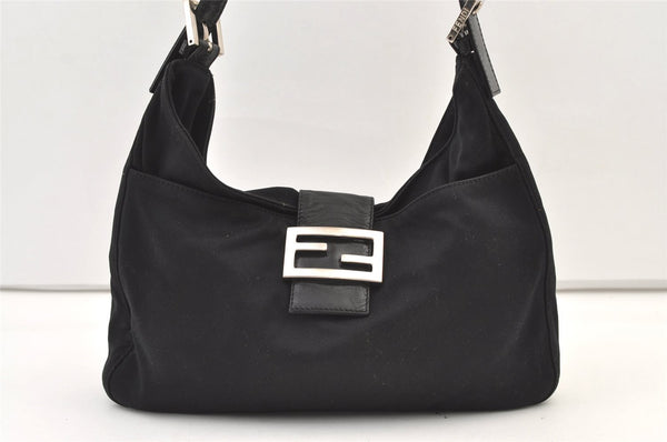 Authentic FENDI Vintage Shoulder Hand Bag Purse Jersey Leather Black Junk 0909K