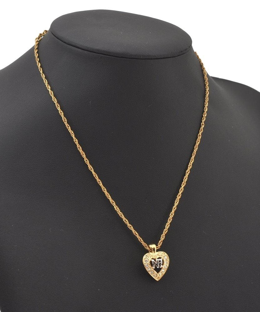 Authentic NINA RICCI Gold Tone Heart Rhinestone Chain Pendant Necklace 0911J