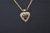 Authentic NINA RICCI Gold Tone Heart Rhinestone Chain Pendant Necklace 0911J