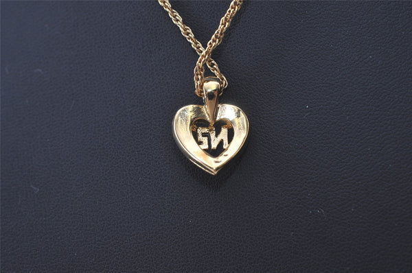 Authentic NINA RICCI Gold Tone Heart Rhinestone Chain Pendant Necklace 0911J
