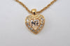 Authentic NINA RICCI Gold Tone Heart Rhinestone Chain Pendant Necklace 0911J