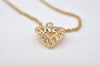 Authentic NINA RICCI Gold Tone Heart Rhinestone Chain Pendant Necklace 0911J