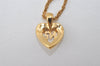 Authentic NINA RICCI Gold Tone Heart Rhinestone Chain Pendant Necklace 0911J