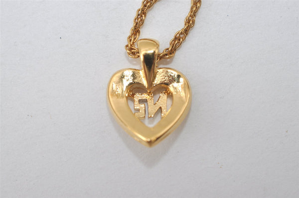 Authentic NINA RICCI Gold Tone Heart Rhinestone Chain Pendant Necklace 0911J