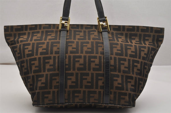 Authentic FENDI Vintage Zucca Tote Hand Bag Canvas Leather Brown 0911K