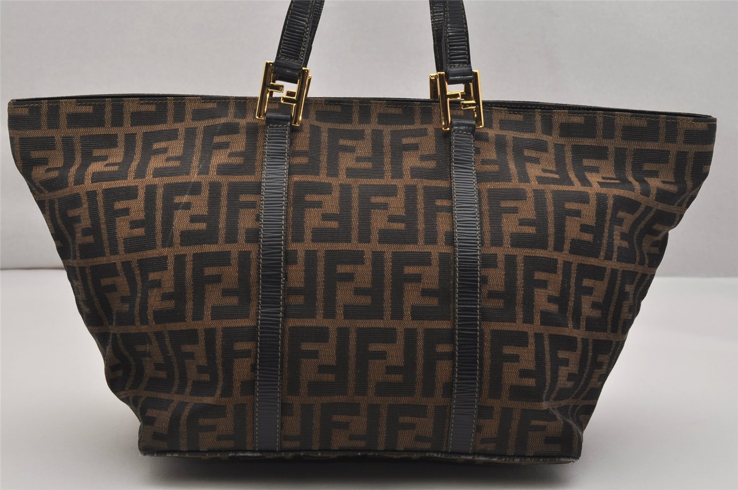 Authentic FENDI Vintage Zucca Tote Hand Bag Canvas Leather Brown 0911K