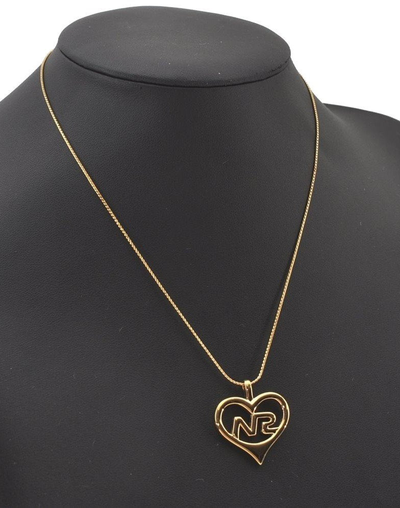 Authentic NINA RICCI Vintage Gold Tone Heart Motif Chain Pendant Necklace 0912J