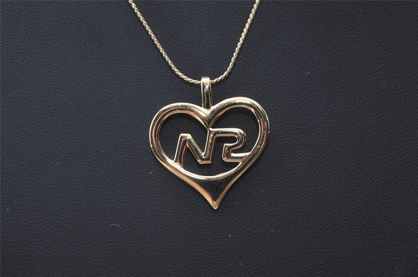 Authentic NINA RICCI Vintage Gold Tone Heart Motif Chain Pendant Necklace 0912J