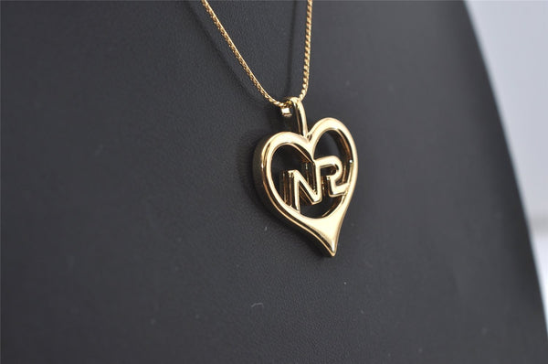 Authentic NINA RICCI Vintage Gold Tone Heart Motif Chain Pendant Necklace 0912J