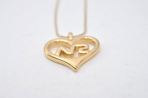 Authentic NINA RICCI Vintage Gold Tone Heart Motif Chain Pendant Necklace 0912J