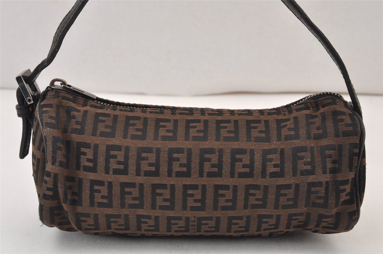 Authentic FENDI Vintage Zucchino Hand Bag Pouch Purse Canvas Leather Brown 0912K