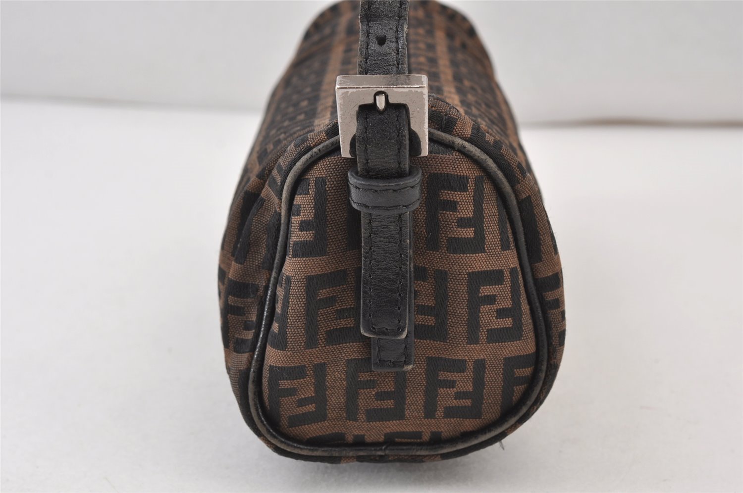 Authentic FENDI Vintage Zucchino Hand Bag Pouch Purse Canvas Leather Brown 0912K