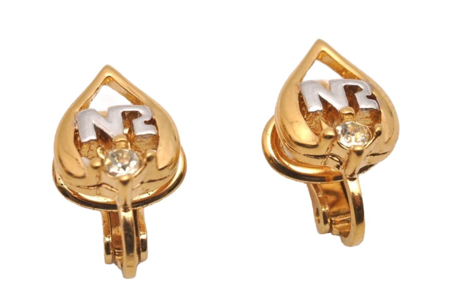 Authentic NINA RICCI Vintage Clip-on Rhinestone Earrings Accessory Gold 0913J