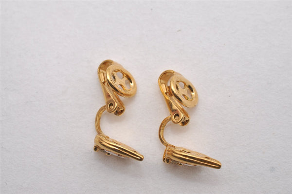 Authentic NINA RICCI Vintage Clip-on Rhinestone Earrings Accessory Gold 0913J