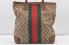 Authentic GUCCI Web Sherry Line Hand Tote Bag GG Canvas Leather Brown 0913K