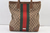 Authentic GUCCI Web Sherry Line Hand Tote Bag GG Canvas Leather Brown 0913K