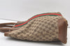 Authentic GUCCI Web Sherry Line Hand Tote Bag GG Canvas Leather Brown 0913K