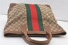 Authentic GUCCI Web Sherry Line Hand Tote Bag GG Canvas Leather Brown 0913K