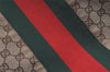 Authentic GUCCI Web Sherry Line Hand Tote Bag GG Canvas Leather Brown 0913K