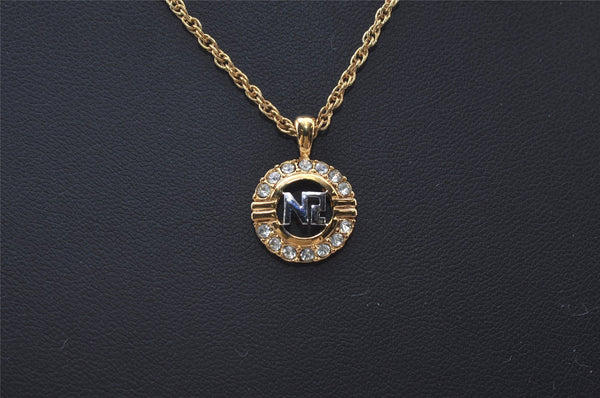 Authentic NINA RICCI Vintage Gold Tone Rhinestone Chain Pendant Necklace 0914J