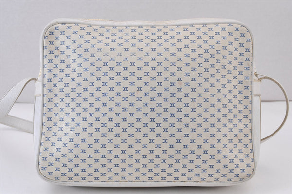 Authentic CELINE Macadam Blason Shoulder Cross Body Bag Leather White 0914K