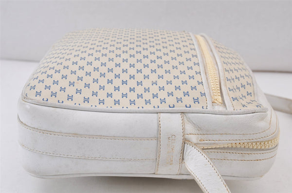 Authentic CELINE Macadam Blason Shoulder Cross Body Bag Leather White 0914K