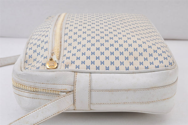 Authentic CELINE Macadam Blason Shoulder Cross Body Bag Leather White 0914K