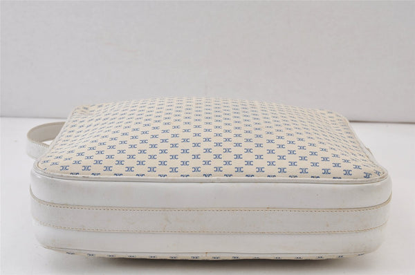 Authentic CELINE Macadam Blason Shoulder Cross Body Bag Leather White 0914K