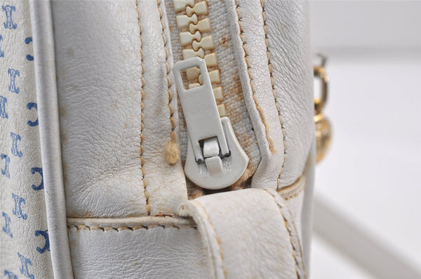 Authentic CELINE Macadam Blason Shoulder Cross Body Bag Leather White 0914K