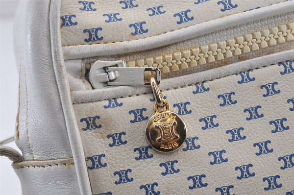 Authentic CELINE Macadam Blason Shoulder Cross Body Bag Leather White 0914K
