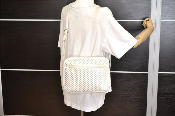 Authentic CELINE Macadam Blason Shoulder Cross Body Bag Leather White 0914K