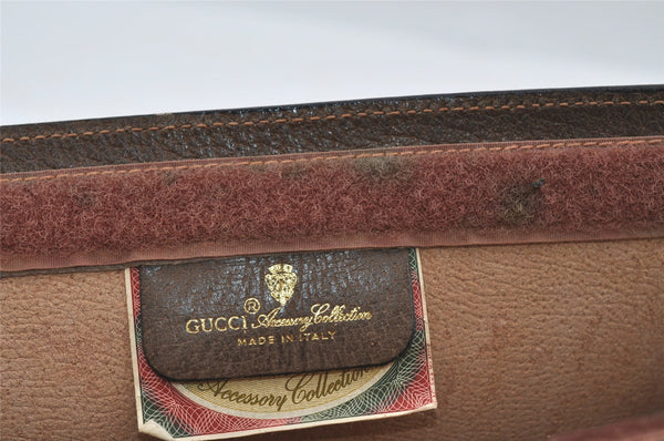 Authentic GUCCI Web Sherry Line Clutch Hand Bag Purse GG PVC Leather Brown 0915I