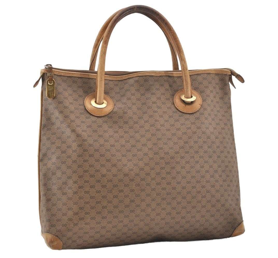 Authentic GUCCI Vintage Micro GG PVC Leather Shoulder Tote Bag Brown 0915J