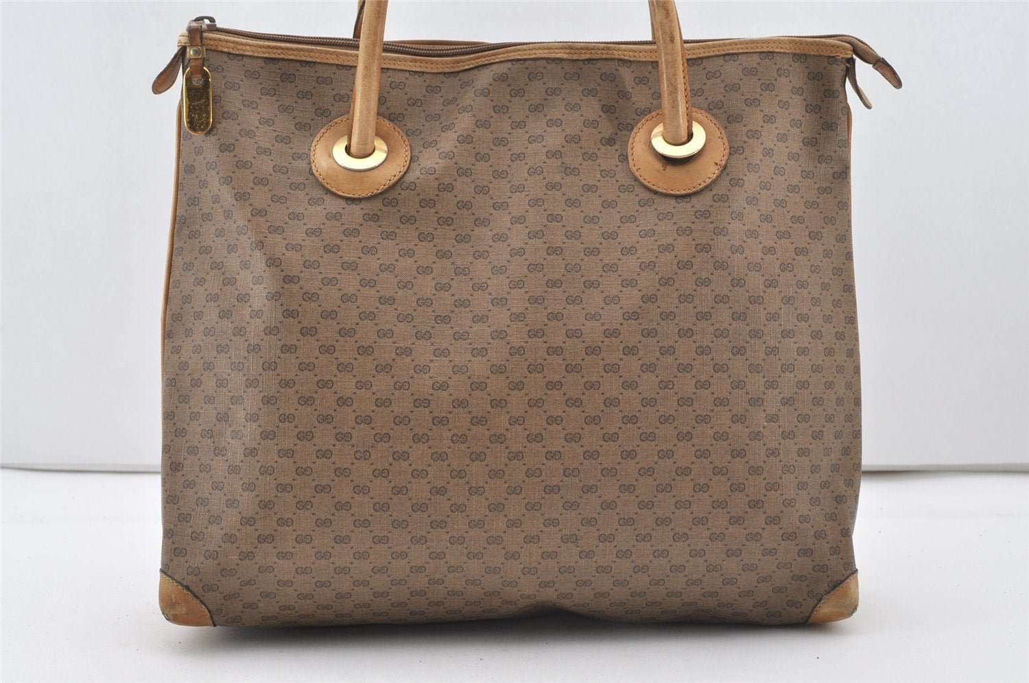 Authentic GUCCI Vintage Micro GG PVC Leather Shoulder Tote Bag Brown 0915J