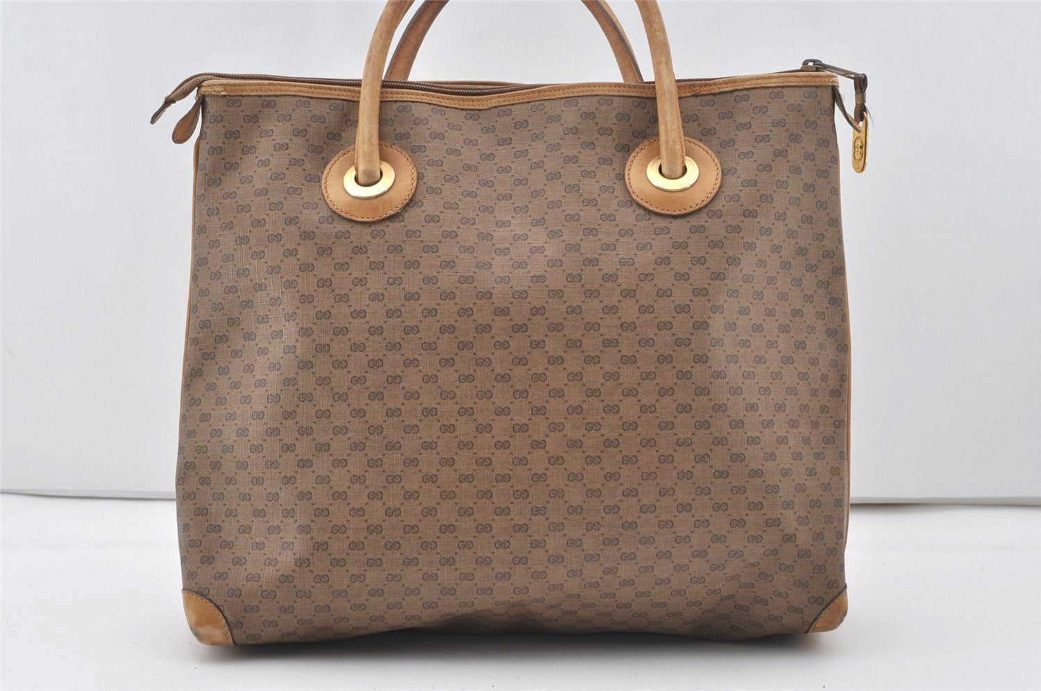 Authentic GUCCI Vintage Micro GG PVC Leather Shoulder Tote Bag Brown 0915J