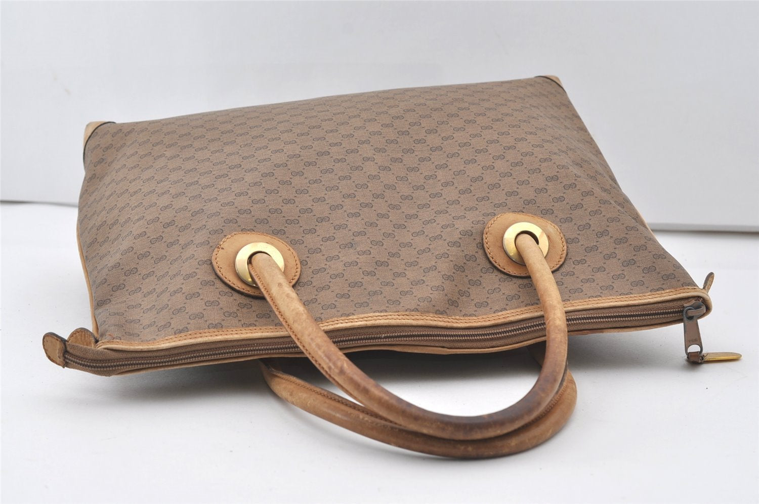 Authentic GUCCI Vintage Micro GG PVC Leather Shoulder Tote Bag Brown 0915J