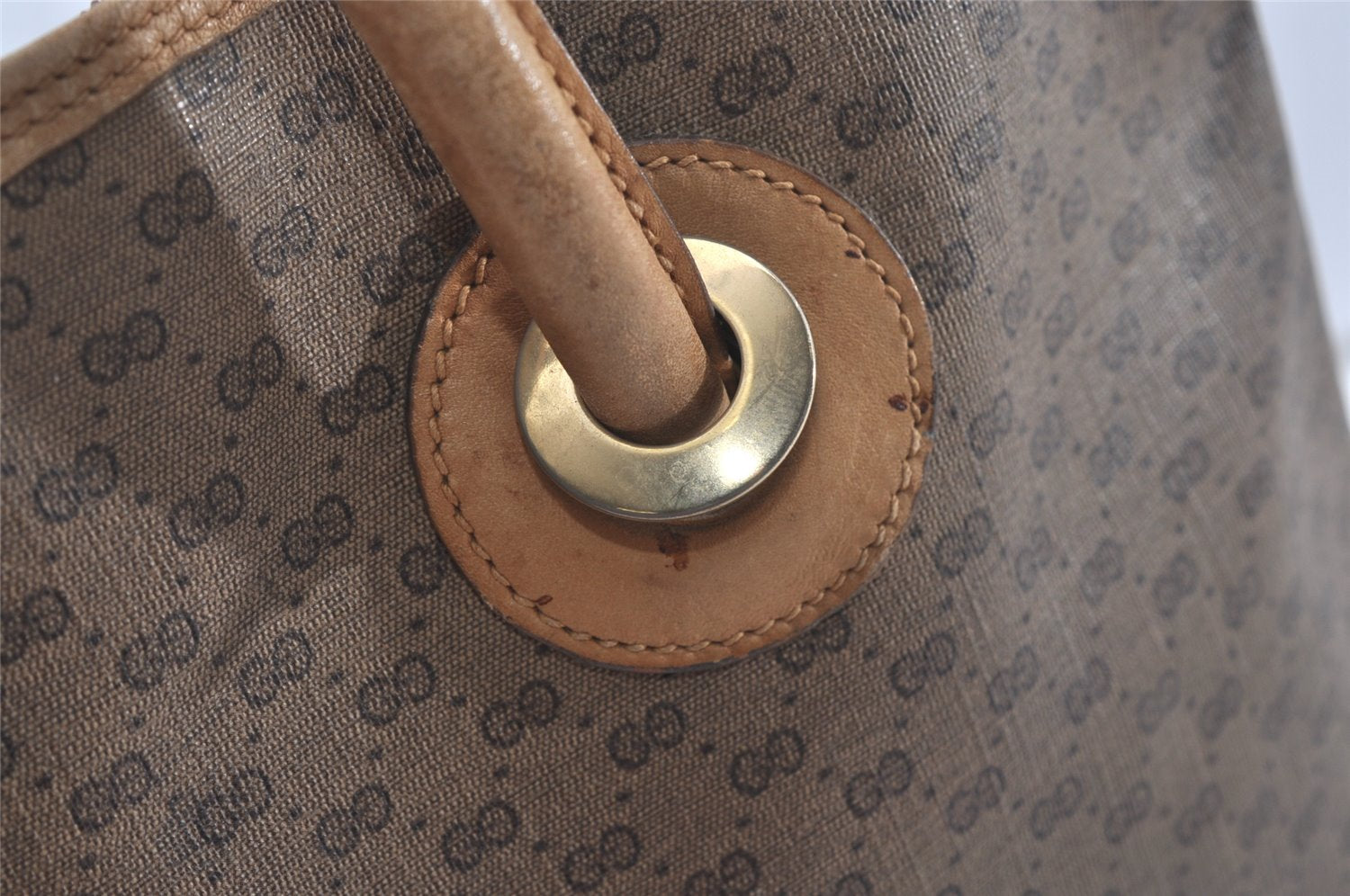 Authentic GUCCI Vintage Micro GG PVC Leather Shoulder Tote Bag Brown 0915J