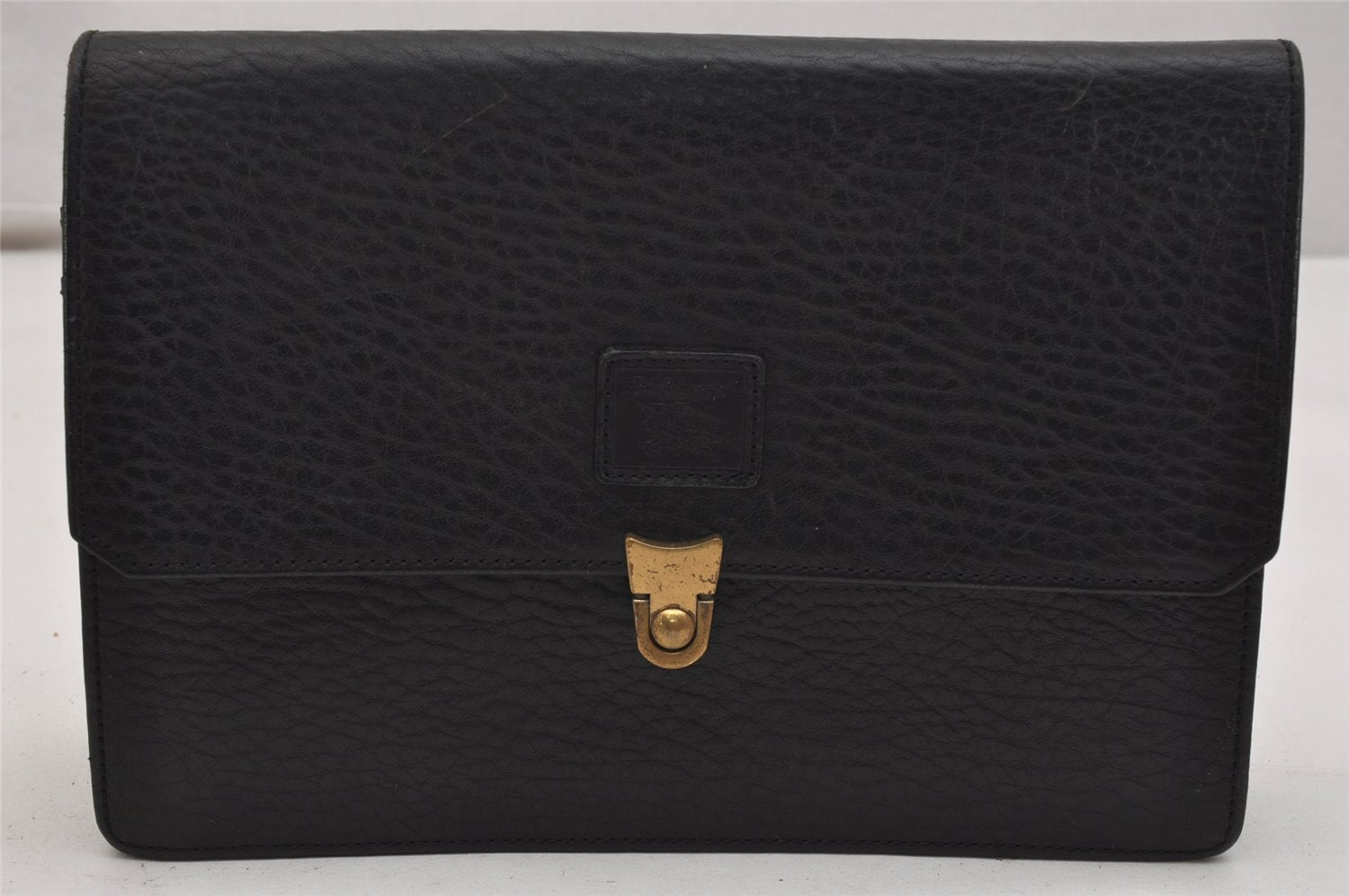 Authentic Burberrys Vintage Leather Clutch Hand Bag Purse Black 0915K