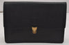 Authentic Burberrys Vintage Leather Clutch Hand Bag Purse Black 0915K