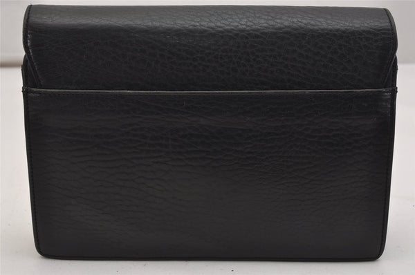 Authentic Burberrys Vintage Leather Clutch Hand Bag Purse Black 0915K