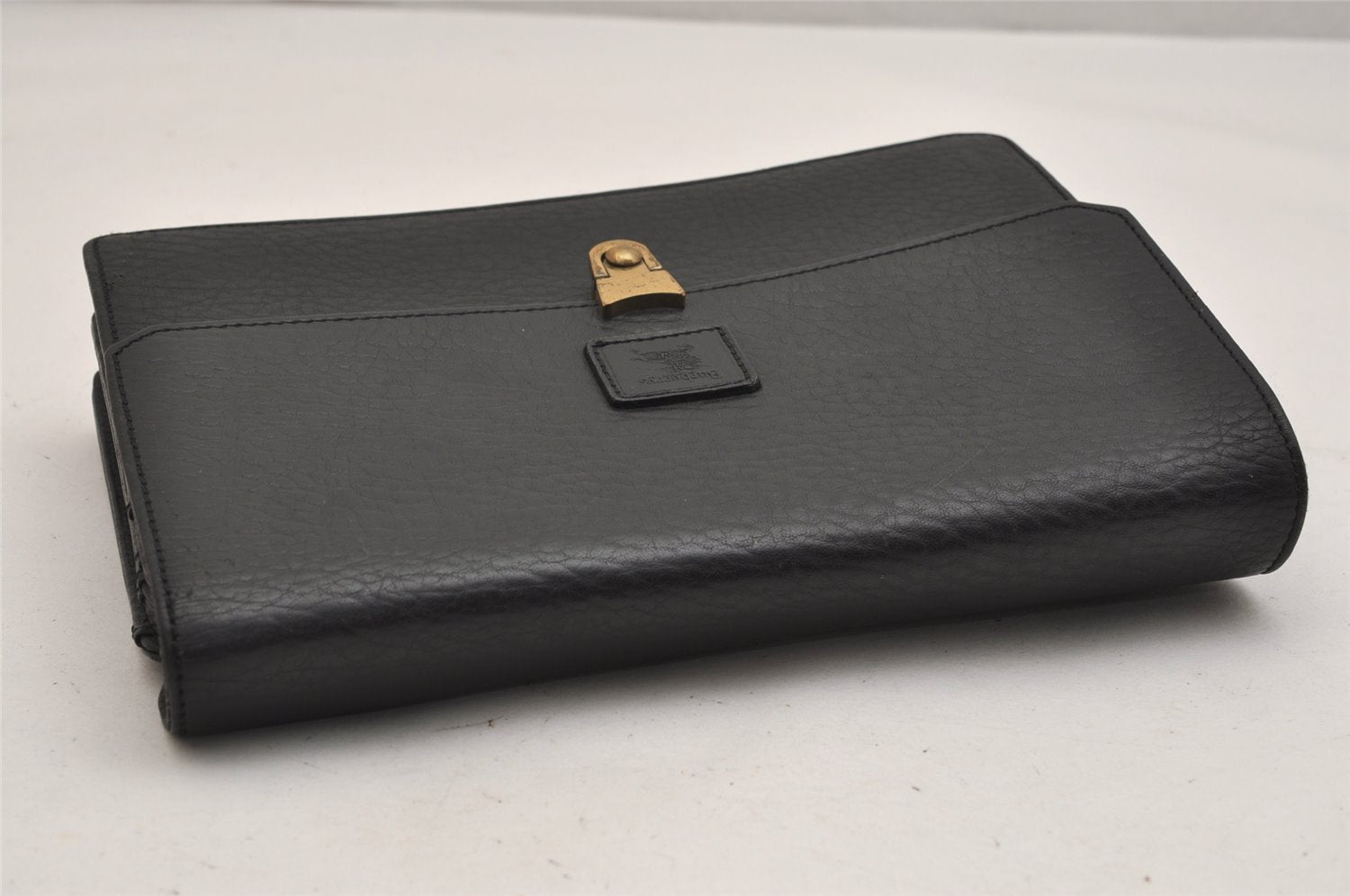 Authentic Burberrys Vintage Leather Clutch Hand Bag Purse Black 0915K
