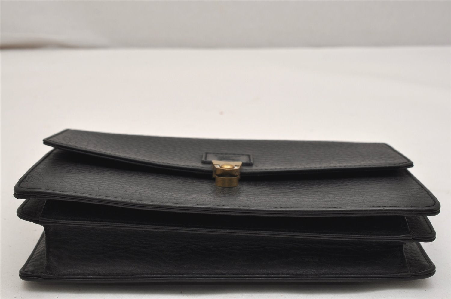 Authentic Burberrys Vintage Leather Clutch Hand Bag Purse Black 0915K