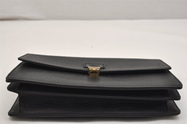 Authentic Burberrys Vintage Leather Clutch Hand Bag Purse Black 0915K