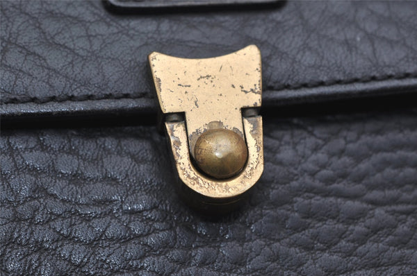 Authentic Burberrys Vintage Leather Clutch Hand Bag Purse Black 0915K