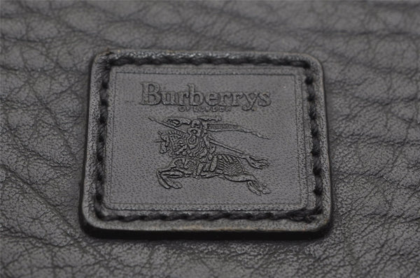 Authentic Burberrys Vintage Leather Clutch Hand Bag Purse Black 0915K